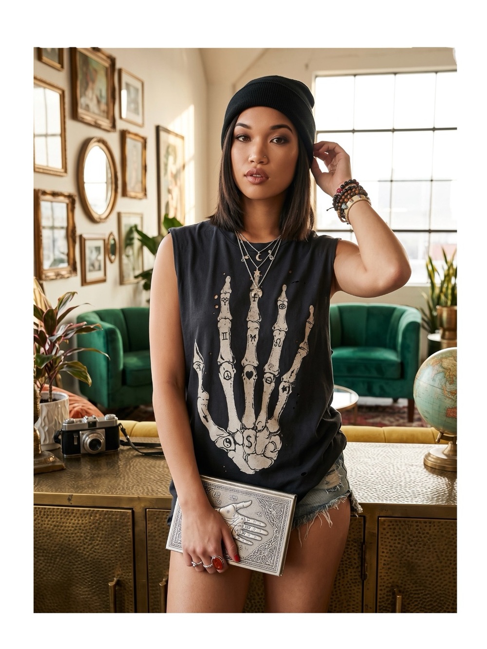 Rare: UNIF 𖤐 Y2K Skeleton Skull Hand Muscle Tee Tank 𖤐 Vintage Black 𖤐 Small 𖤐